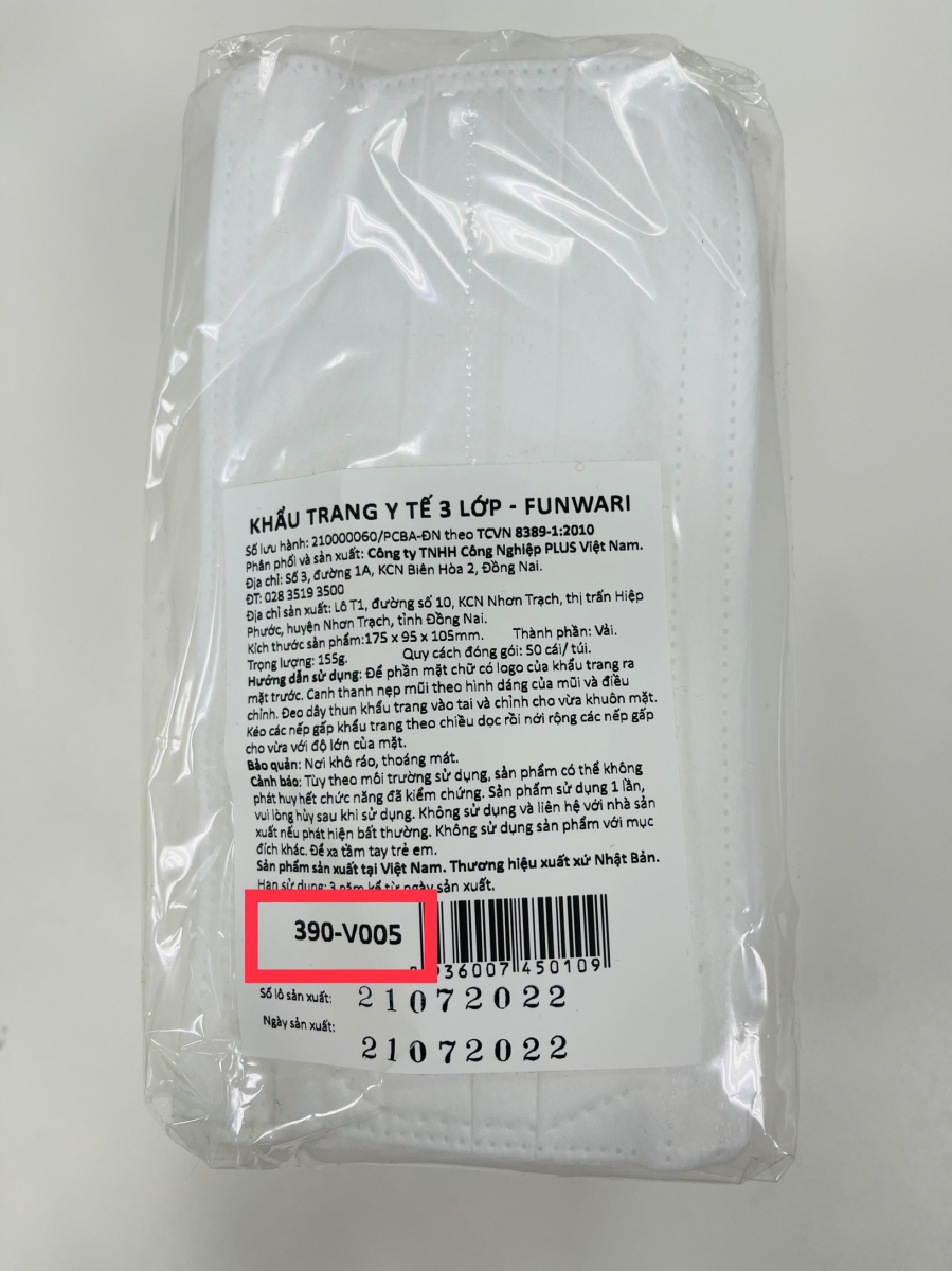 Khẩu trang y tế 3 lớp - FUNWARI mã 390-V005